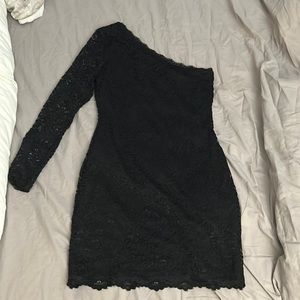 Beautiful one sleeve black lace dress